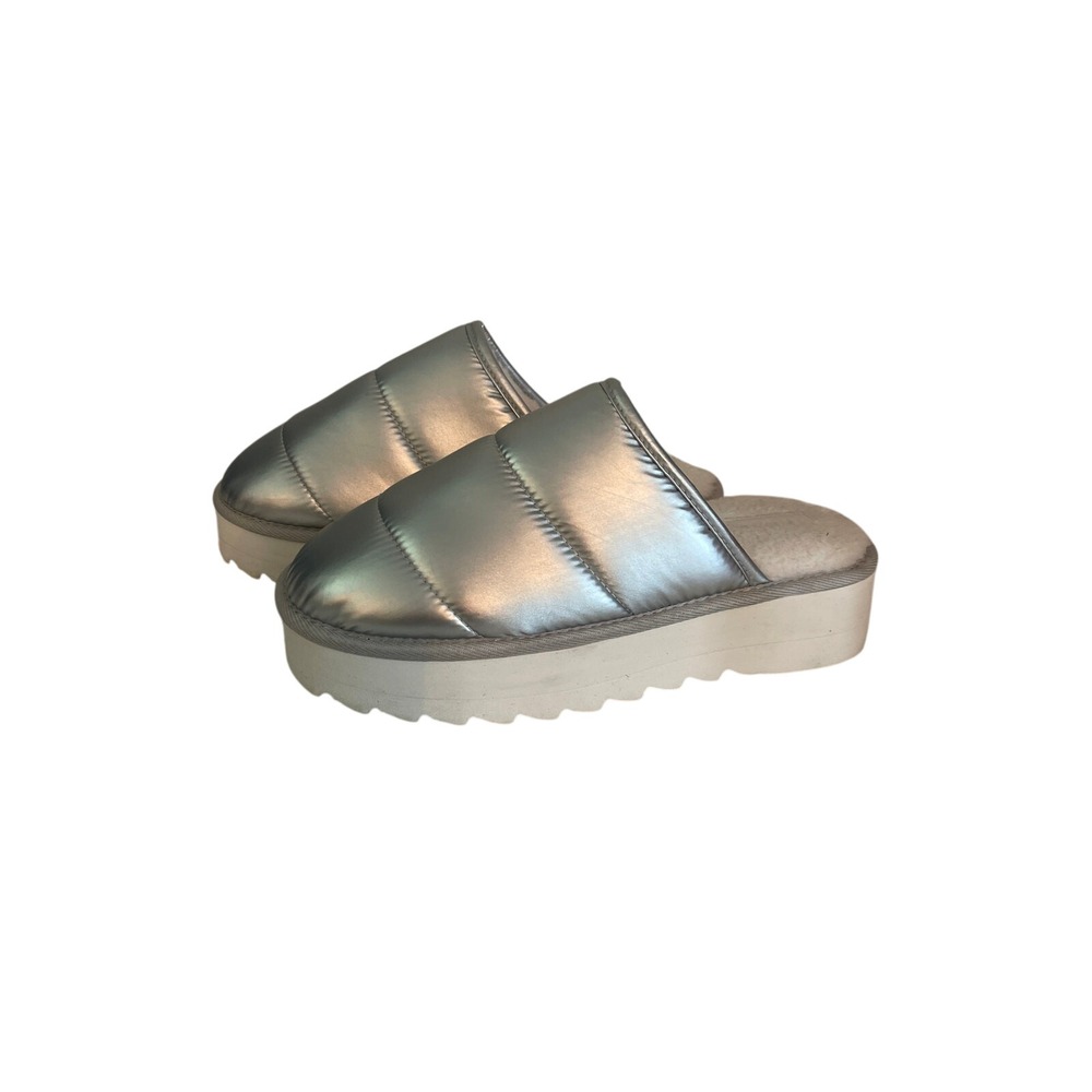 Anthropology Maeve Silver Puffer Lined Platform Mules Slippers Shoes Size M‎ 8-9